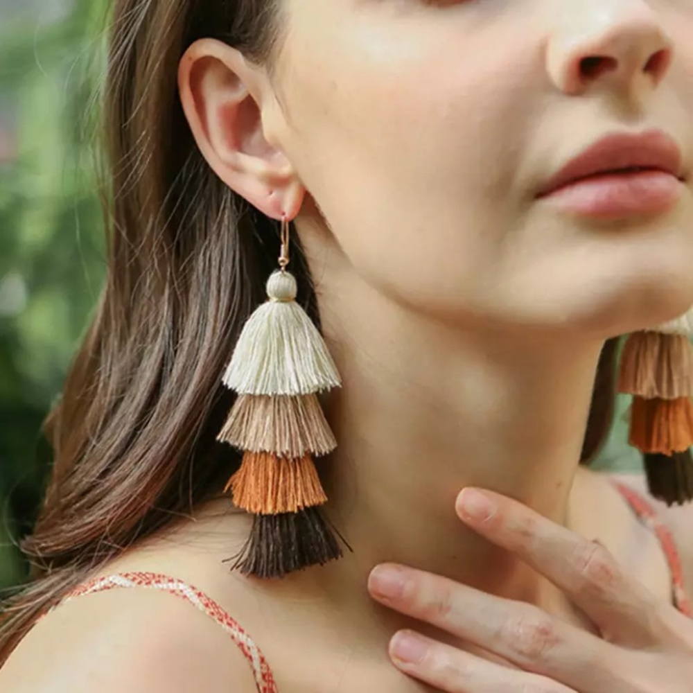 🔴 5/$20 Boho Orange & yellow tassel earrings NEW - Picture 2 of 3
